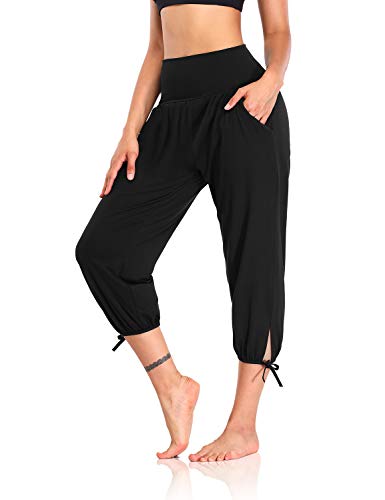 DIBAOLONG Womens Yoga Pants Capri Loose Workout Sweatpants Comfy Lounge Joggers with Pockets - Medium - Black