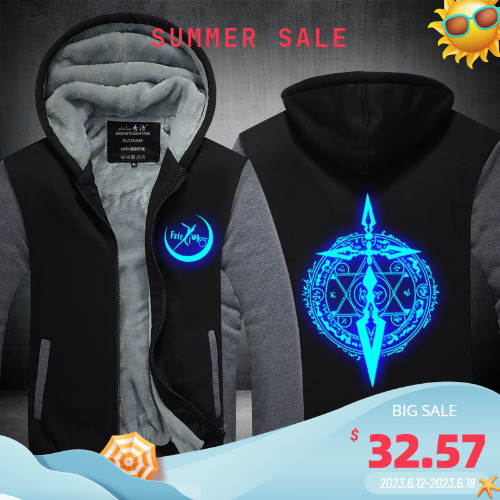 Fate grand order  Luminous Hoodie Anime FGO Alter Coat Jacket Winter Men Thick Zipper Avenger Sweatshirt