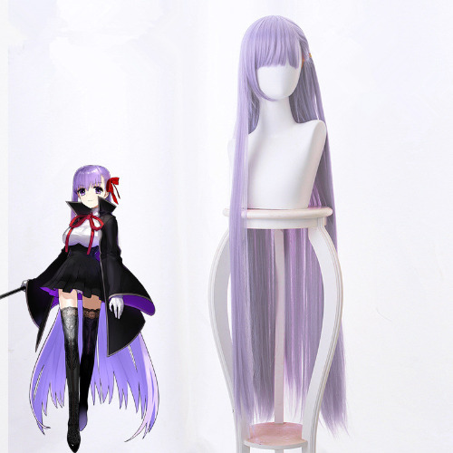 FGO Fate EXTRA CCC Cosplay Wig BB Byibyi Black Coat Girl Purple Long Straight Synthetic Hair  + Free Wig Cap