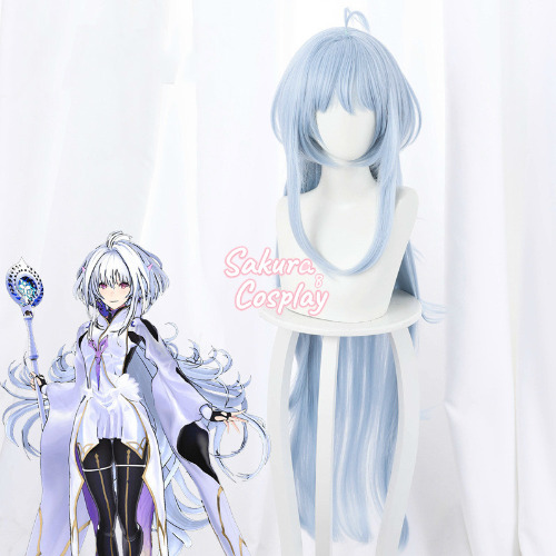FGO Fate Grand Order Merlin Cosplay Light Blue Long Heat Resistant Synthetic Hair Halloween Carnival Role Play Party +  Wig Cap