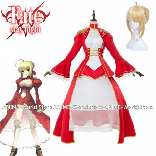Game FGO Red Dress Nero Saber Cosplay costume Artoria Pendragon Costume Anime Wig Fate Stay Night Saber Cosplay