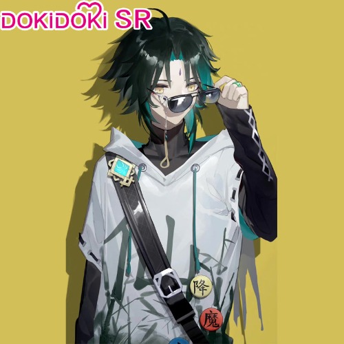 DokiDoki-SR Game Genshin Impact Cosplay Xiao Chinoiserie Hoodie Costume/Bag Casual | Costume Only-M