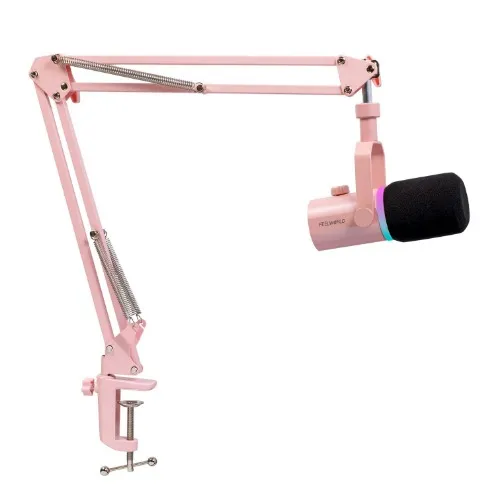 FEELWORLD PM1 Pink XLR USB Dynamic Microphone with Boom Arm Stand for Podcast pink