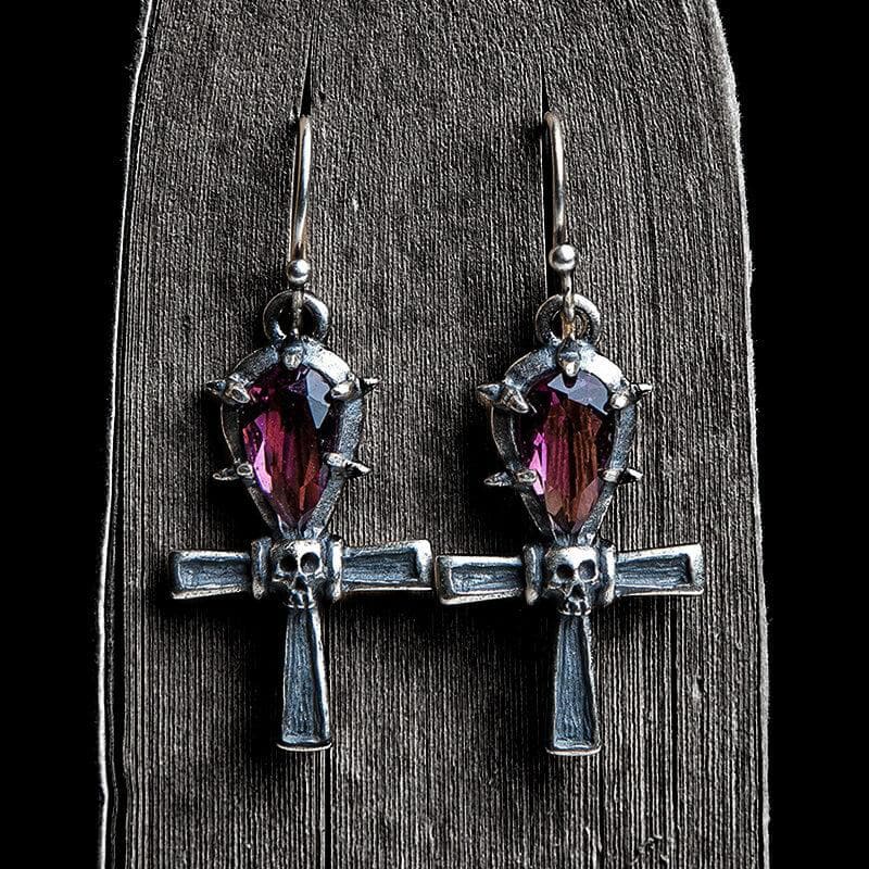 Ankh Sterling Silver Skull Earrings - A Pair / 925 Silver
