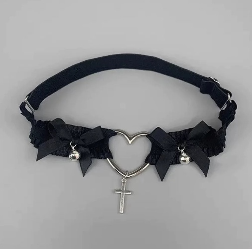 Black Lolita Heart Lace Leg Garter - Black