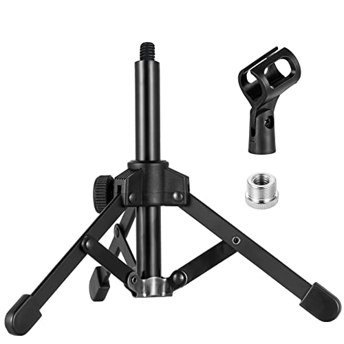 Microphone Stand Desk Tripod, BILIONE Desktop Mic Stand with Microphone Clip, 5/8" to 3/8" Metal Screw Adapter for Blue Yeti Snowball & Other Microphone