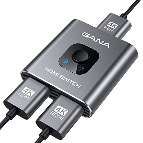 HDMI Switch 4k@60hz Splitter, GANA Aluminum Bidirectional HDMI Switcher 2 in 1 Out, Manual HDMI Hub Supports HD Compatible with Xbox PS5/4/3 Blu-Ray Player Fire Stick Roku (1 Display at a Time) - Grey