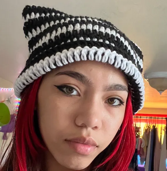 Crochet Striped Cat Ear Beanie, Crocheted Kitty ear hat - Cute Handmade Accessory