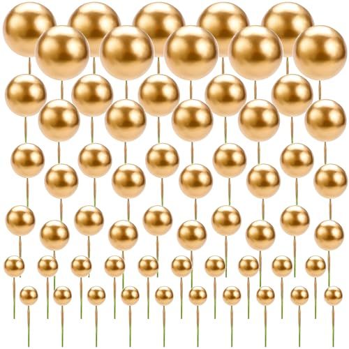 60pcs Gold Round Ball Cake Toppers - Gold Balls Decor for Cake Decorating, Birthday, Wedding, Party Supplies | Elegant & Versatile Dessert Decoration | Gold Balls for Cakes & Cupcakes