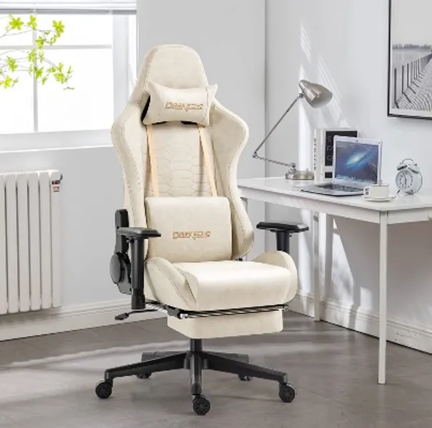 Amazon.com: Darkecho Gaming Chair Office Chair with Footrest Massage Vintage Leather Ergonomic Computer Chair Racing Desk Chair Reclining Adjustable High Back Gamer Chair with Headrest and Lumbar Support Ivory : Home & Kitchen