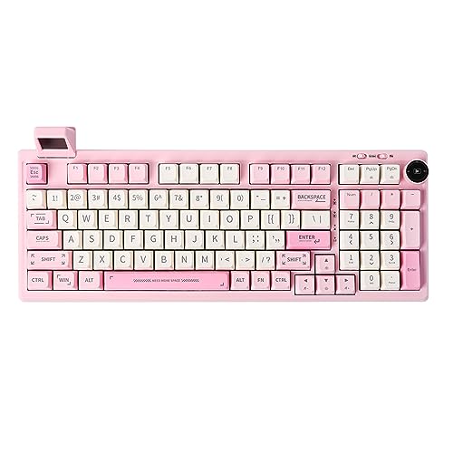 EPOMAKER RT100 97 Keys Gasket BT5.0/2.4G/USB-C Mechanical Keyboard with Customizable Display Screen, Knob, Hot Swappable Socket, 5000mAh Battery for Win/Mac(RT100 Pink, Sea Salt Silent Switch) - Sea Salt Silent Switch - RT100 Pink