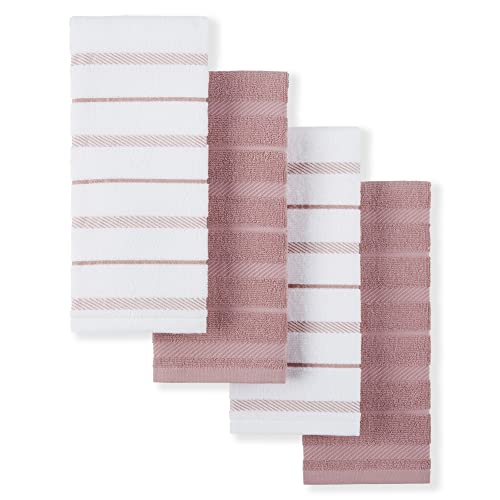 KitchenAid Albany Kitchen Towel 4-Pack Set,Cotton,Dried Rose/White, 16"x26" - 16"x26" - Dried Rose - Towel