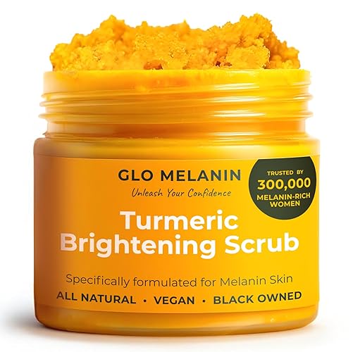 GLO Melanin Turmeric Scrub for Dark Spots, Brightening Inner Thighs Bikini Area Underarms, Natural Exfoliating Face - 4 Ounce (Pack of 1)