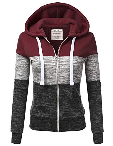 DOUBLJU Lightweight Thin Zip-Up Hoodie Jacket for Women with Plus Size - Large - A_burgundy