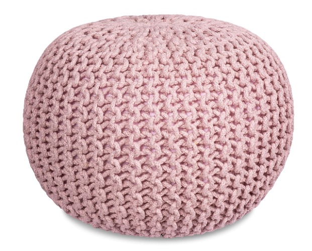 BIRDROCK HOME Round Pouf Foot Stool Ottoman - Knit Bean Bag Floor Chair - Cotton Braided Cord - Great for The Living Room, Bedroom and Kids Room - Small Furniture - Dusty Rose - Dusty Rose