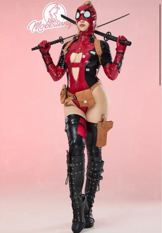 Super Hero Derivative Sexy Lingerie Set Bodysuit and Belt with Waist Bag and Headgear