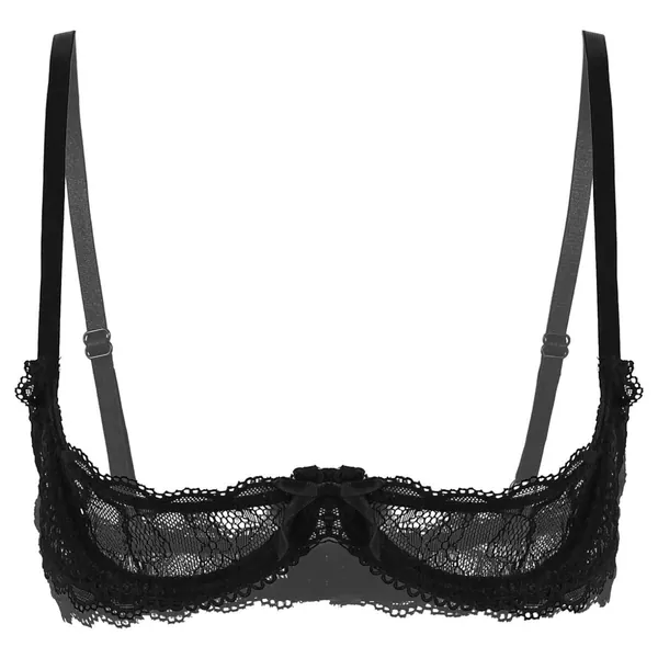 JEATHA Women Sexy See Through Lace Bra 1/4 Cup Wire-Free Unlined Push Up Bralette Underwear