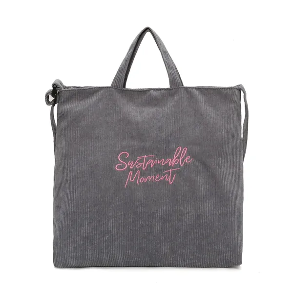 Women Corduroy Shoulder & Crossbody Bags Female Eco Cloth Handbag Large Capacity Zipper Totes Soft Embroidery Messenger Bag (Color : Gray)
