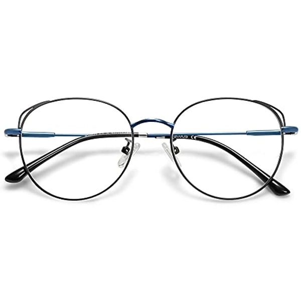 SOJOS Cat Eye Blue Light Blocking Glasses Hipster Metal Frame Women Eyeglasses She Young Matte Black and Blue Frame Anti-Blue Light Lens