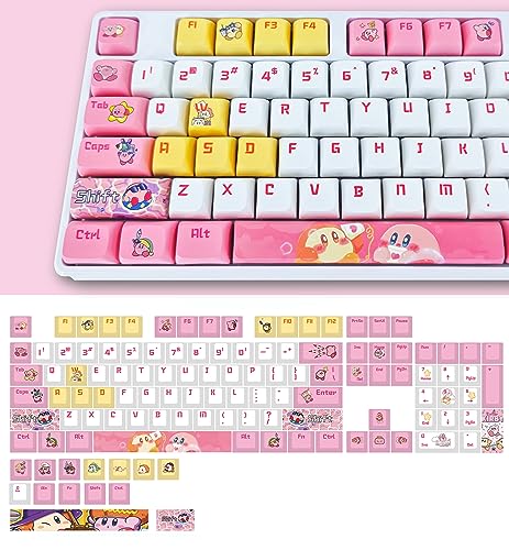 Kirby Pink XDA Keycaps for MX Switches Cute Japanese Anime Mechanical Gaming Keyboard, PBT Custom Key Caps Set - Kirby Keycaps Set