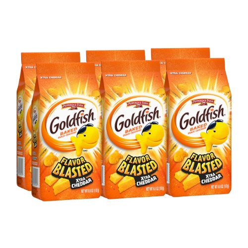 Goldfish Flavor Blasted Xtra Cheddar Crackers, 6.6 oz. Bag , Pack of 6 - Flavor Blasted Xtra Cheddar