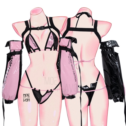 DANGER Cyber Cat Bikini with Sleeves - Pink & Black / S/M