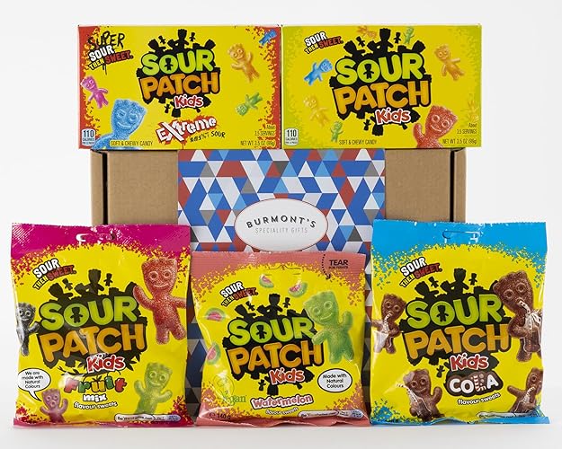 Sour Patch Kids Super American Candy Selection Gift Box - Including Fruit Mix, Heads, Extreme, Watermelon & More - Hamper Exclusive To Burmont's