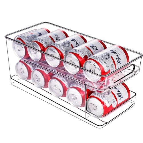 BingoHive Rolling Can Dispenser Fridge Beer Can Organiser Soda Can Dispenser for Fridge Kitchen Cupboard Pantry Countertop 10 Standard Size 330ML Beer Soda Pop Cans Storage