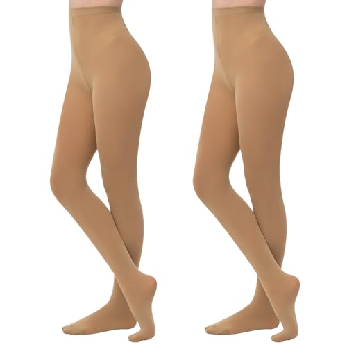 MANZI 2 Pairs SUNTAN Women’s Transition Ballet Stocking Tights Convertible Dance Performance Tights for Women 