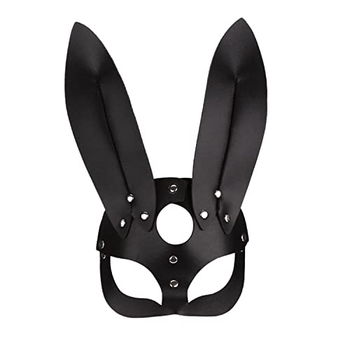 Women Leather Masks Bunny Ear Fox Cat Mask Leather Half Face Mask Masquerade Party Mask for Cosplay Halloween Costume Accessory - Bunny Ear