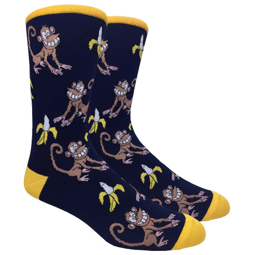 Smiling Hungry Monkey with Banana Socks