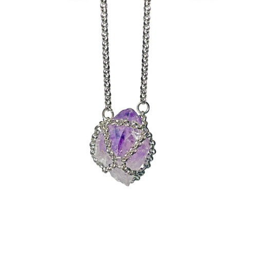 Caged Amethyst Gemstone Necklace - 20"