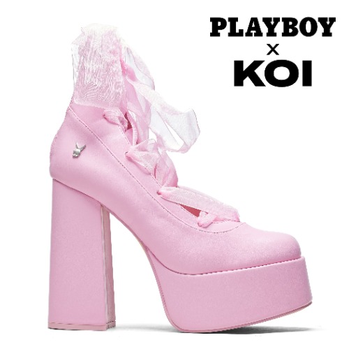 Playboy Infidelity Pink Lace Up Heels | UK 4 / Pink