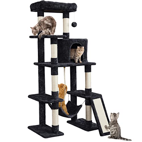 Yaheetech Cat Tree Cat Tower, 63in Multi-Level Cat Tree for Indoor Cats, Tall Cat Tree w/Sisal-Covered Scratching Posts & Condo, Cat Furniture Activity Center for Cats Kitten, Black, L - Black