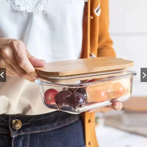 KIT 6 Potes de Vidro Hermetico 640ML Com Tampa de Bambu Pote Organizador Marmita Freezer Forno