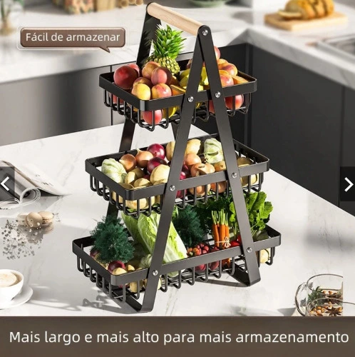 Fruteira de Mesa Premium 2 Andar 3 Andar Cesta de Frutas e legumes Armazenamento de Cosméticos ES