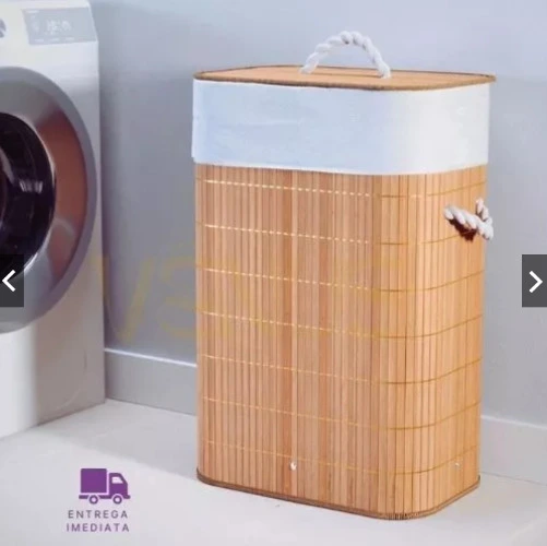 Cesto de Bambu com Tampa e Forro Dobrável e Resistente