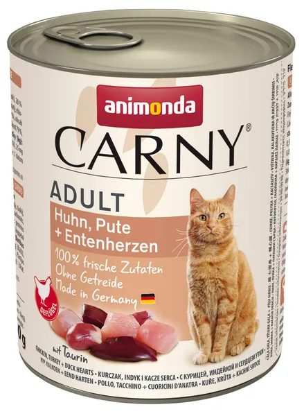 animonda Carny Adult Katzenfutter, Nassfutter für ausgewachsene Katzen, Huhn, Pute + Entenherzen, 6 x 800 g