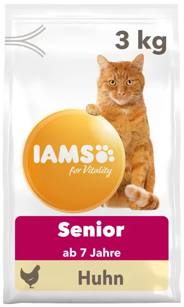 IAMS for Vitality Senior Katzenfutter trocken - Trockenfutter für ältere Katzen ab 7 Jahren mit frischem Huhn, 3 kg