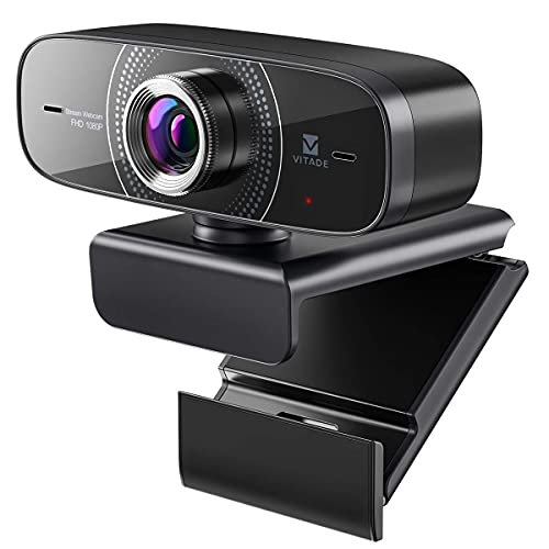 Vitade Webcam 1080P mit Mikrofon 30fps HD PC Kamera, 826M USB 2.0 Web Cam mit 110 ° Weitwinkel Lichtkorrektur für Video Chat Live Streaming Kompatibel mit Laptop Desktop Mac Windows Skype Twitch Zoom - Schwarz