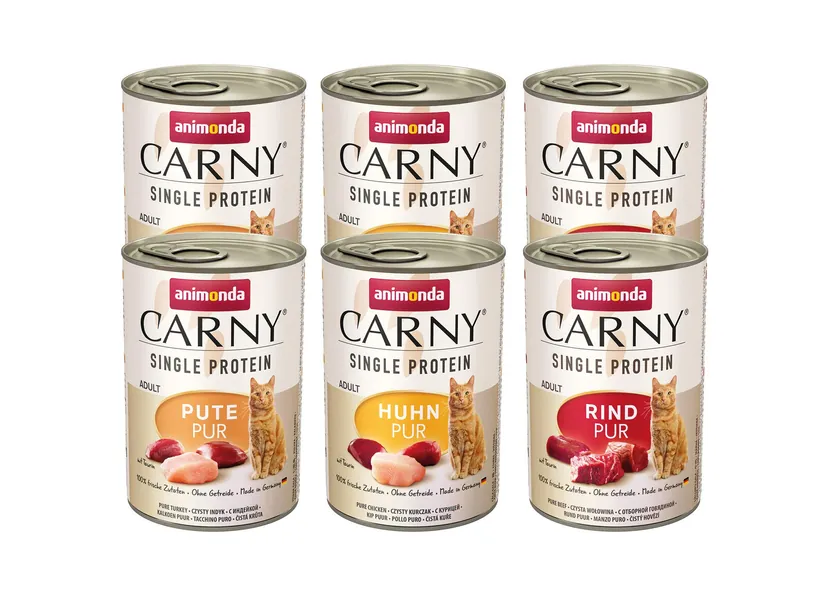 animonda Carny Single Protein adult Katzenfutter, Nassfutter für ausgewachsene Katzen, Mix Pur, 6 x 400 g