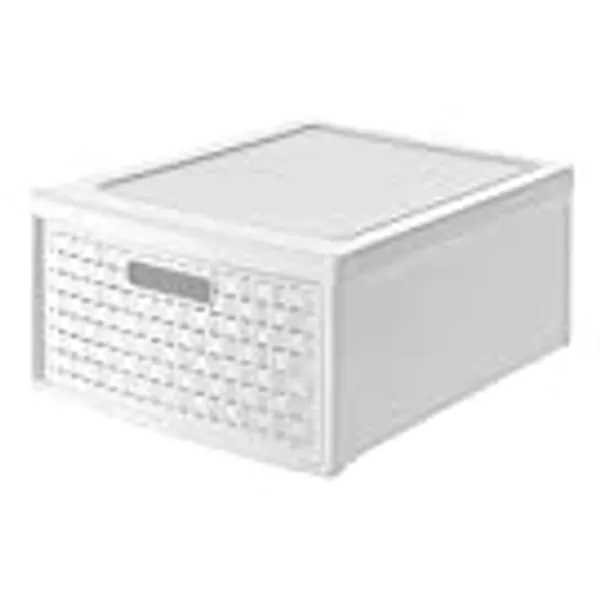Rotho Country Schubladenbox mit 1 Schub in Rattan-Optik, Kunststoff (PP) BPA-frei, weiss, groß/19,2l