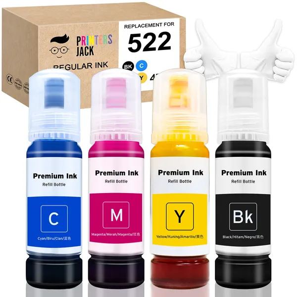 Printers Jack Compatiable Epson T522 Refill Ink Bottle Kit for Epson EcoTank ET-2720, ET-4700 - 