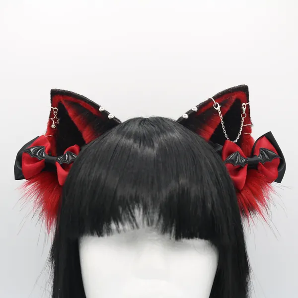 Red and Black Kitty Cat Ears - Cat Ears Headband, Neko Ears, Faux Fur Realistic Kitty Ears, Cosplay Anime Ears, Petplay Kitten MTO