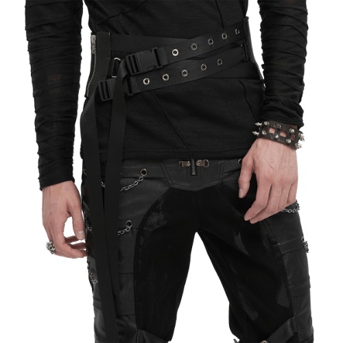 Male Punk Eyelet Buckled Decussate Belt / Alternative Style Accessories for Men | Black / XS-L