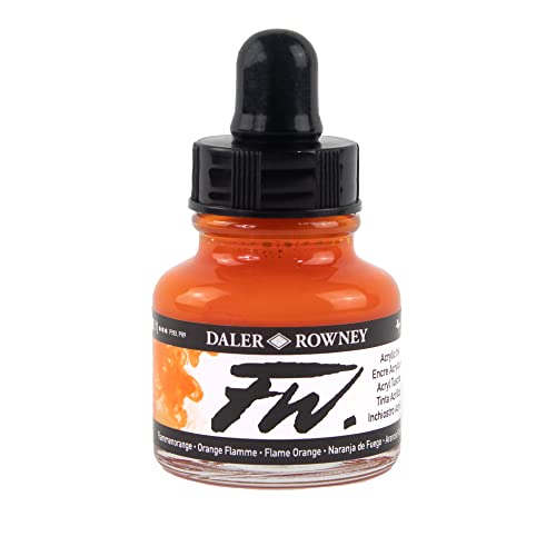 Daler - Rowney FW 29.5ml Acrylic Art Ink Bottle - Flame Orange - Flame Orange (687)