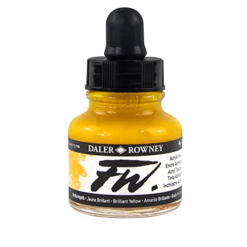 Daler-Rowney FW Acrylic Ink, Glass Bottle with Dropper, 1oz - 29.5 ml, Brilliant Yellow - yellow
