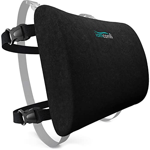 iamcomfi Lumbar Support Cushion - Regular Thickness - Back Support for Office Chair & Car Driver Seat - Ergonomic & Adjustable High Density Memory Foam Pillow - For Neck Lower & Upper Back - Regular - 11cm thickness