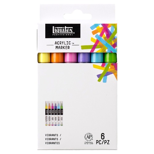 Liquitex Acrylic Markers - Set of 6 x 2mm - Vibrant Colours | Default Title