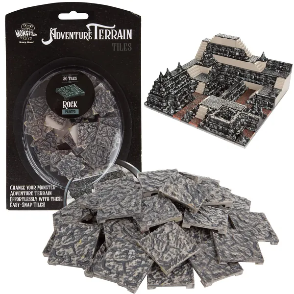 Monster Adventure Terrain- 50pc Rock Tile Expansion Pack- Hand-Painted 1x1” Tile Set- Easy Snap Creates Amazing Tabletop Terrain in Minute- Customize Your D&D and Pathfinder Dungeons Your Way - 